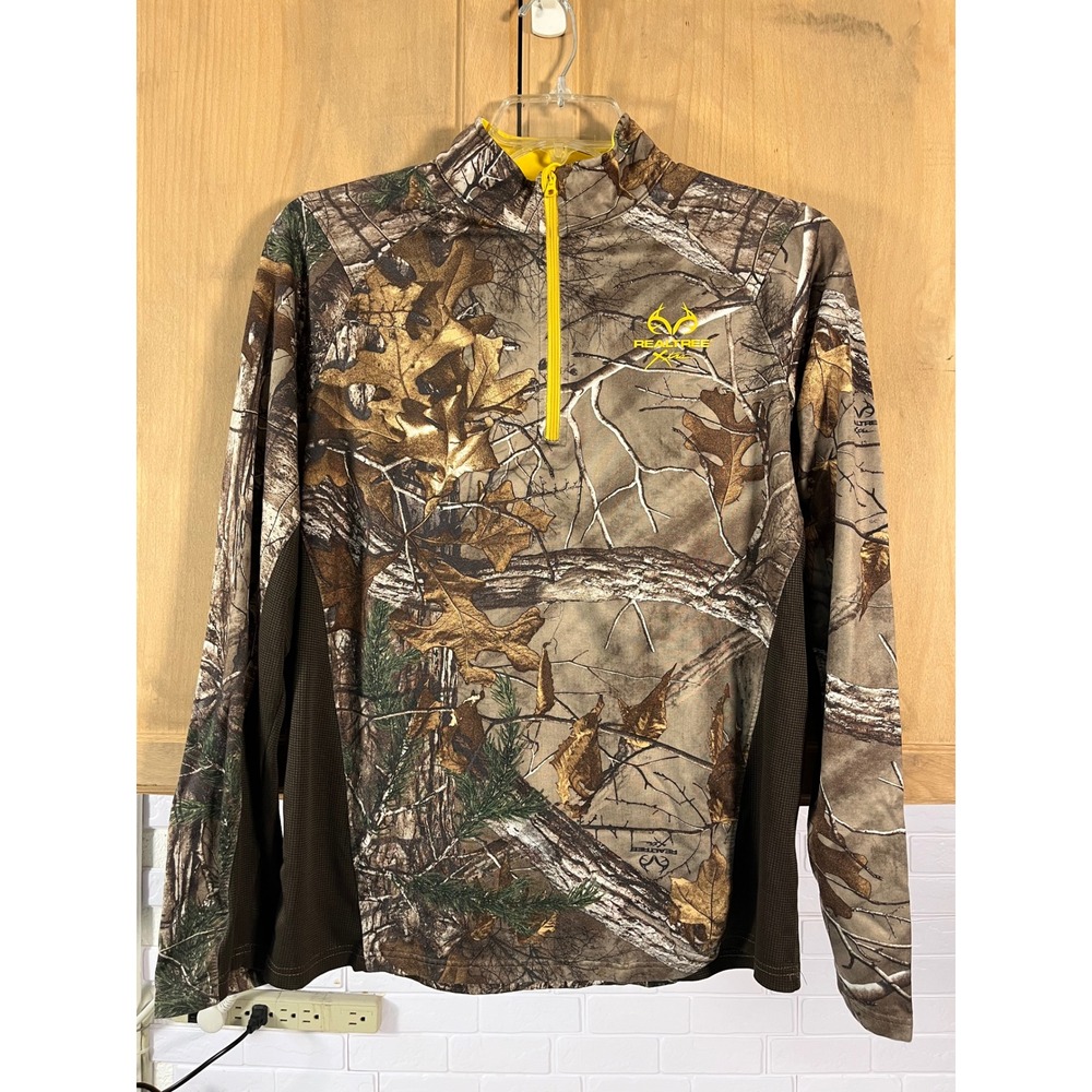 Realtree Xtra Pullover Mens Medium Brown Camo 1/4 Zip Performance Hunting Top